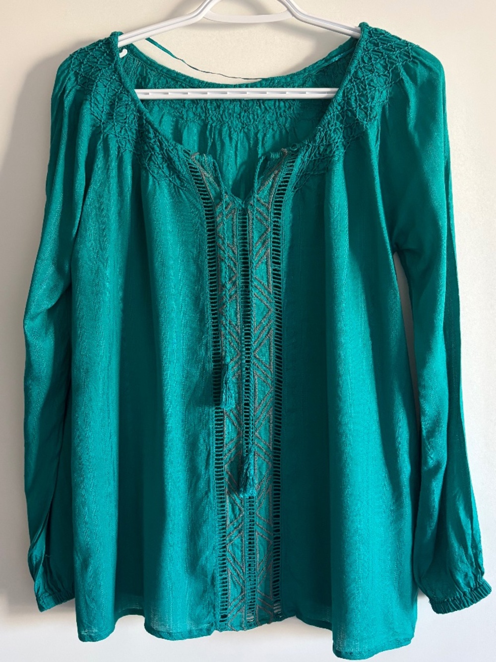 EUC O’Neill Women’s Long-Sleeved Bohemian Peasant Blouse Vibrant Teal X-Small